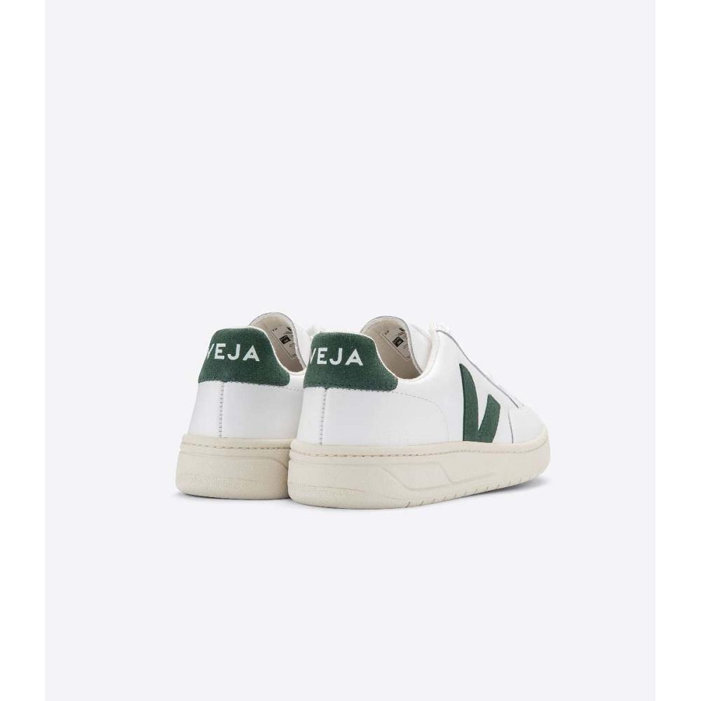 Veja V-12 LEATHER Joggesko Dame White/Green | NO 671KOR